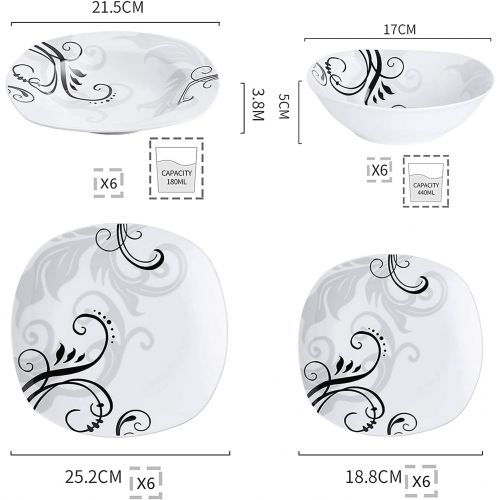  VEWEET Dinnerware Set Porcelain Plates and Bowls Kitchen Set Dinner Plate, Soup Plate (24 Set, ZOEY 24 piece Set)