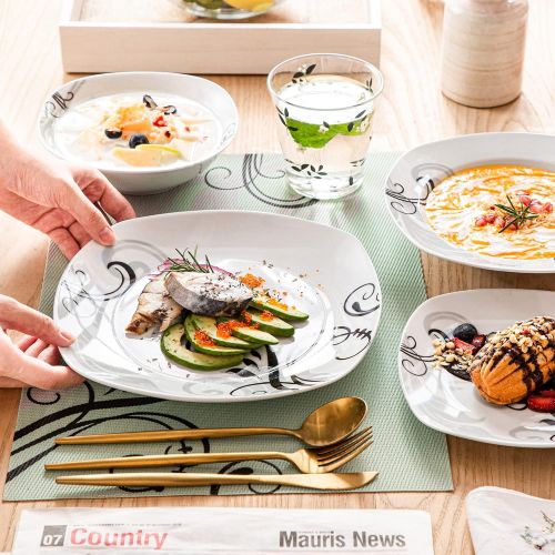  VEWEET Dinnerware Set Porcelain Plates and Bowls Kitchen Set Dinner Plate, Soup Plate (24 Set, ZOEY 24 piece Set)