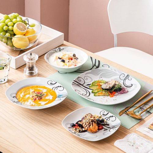  VEWEET Dinnerware Set Porcelain Plates and Bowls Kitchen Set Dinner Plate, Soup Plate (24 Set, ZOEY 24 piece Set)