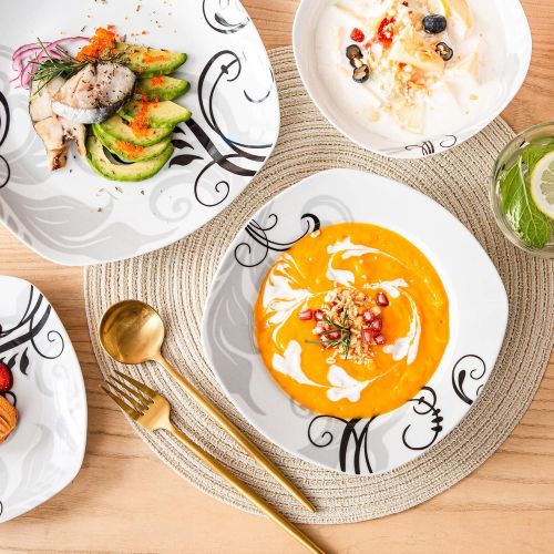  VEWEET Dinnerware Set Porcelain Plates and Bowls Kitchen Set Dinner Plate, Soup Plate (24 Set, ZOEY 24 piece Set)