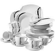 VEWEET 30-Piece Porcelain Dinnerware Set Black Stripe Pattern Stoneware Kitchen Plate Sets, Dinner Plate, Salad Plate, Soup Plate, Service for 6 (FIONA Series)