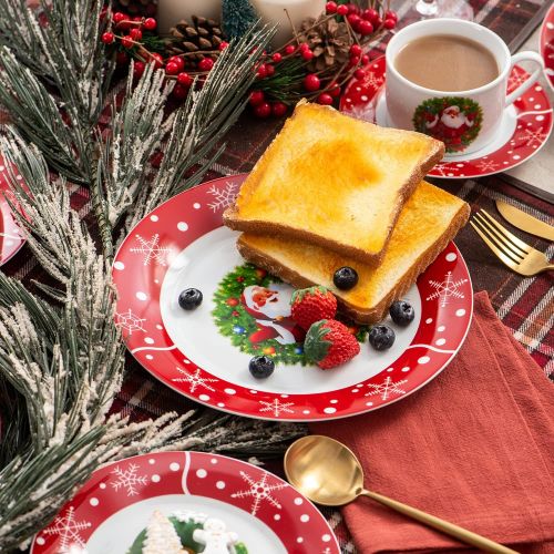  Visit the VEWEET Store VEWEET SANTACLAUS Series 30-, 60-, 18-, 36-, 20-Piece Porcelain Dinner Set Porcelain Crockery Service Coffee Service for Christmas