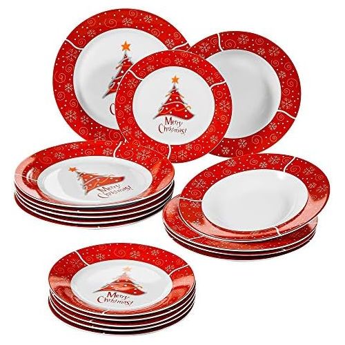  Visit the VEWEET Store VEWEET, Christmas Tree series, porcelain 18-piece dinner set, plate set for Christmas.