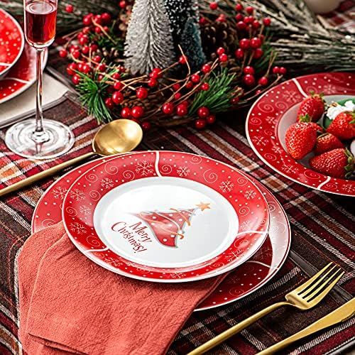  Visit the VEWEET Store VEWEET, Christmas Tree series, porcelain 18-piece dinner set, plate set for Christmas.