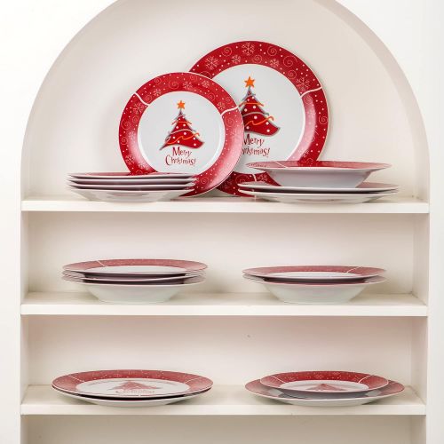  Visit the VEWEET Store VEWEET, Christmas Tree series, porcelain 18-piece dinner set, plate set for Christmas.