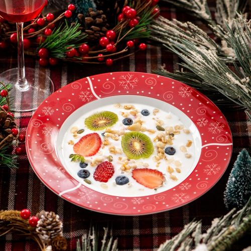  Visit the VEWEET Store VEWEET, Christmas Tree series, porcelain 18-piece dinner set, plate set for Christmas.