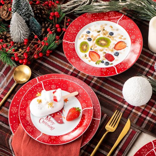  Visit the VEWEET Store VEWEET, Christmas Tree series, porcelain 18-piece dinner set, plate set for Christmas.