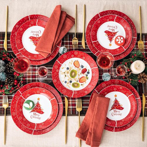  Visit the VEWEET Store VEWEET, Christmas Tree series, porcelain 18-piece dinner set, plate set for Christmas.