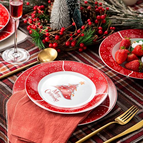  Visit the VEWEET Store VEWEET, Christmas Tree series, porcelain 18-piece dinner set, plate set for Christmas.