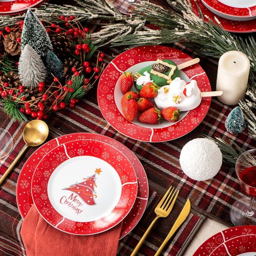  Visit the VEWEET Store VEWEET, Christmas Tree series, porcelain 18-piece dinner set, plate set for Christmas.