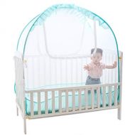 [아마존베스트]VFyee Baby Crib Pop up Tent, V-Fyee Baby Bed Mosquito Net Safety Tent Canopy Cover to Keep Toddler from Climbing Out and Keep Insects Out (Cyan, 56”L x 26”W x 48”H)