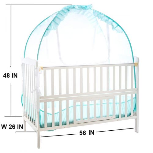  [아마존베스트]VFyee Baby Crib Pop up Tent, V-Fyee Baby Bed Mosquito Net Safety Tent Canopy Cover to Keep Toddler from Climbing Out and Keep Insects Out (Cyan, 56”L x 26”W x 48”H)