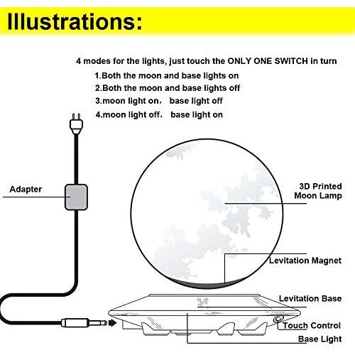  VGAzer Magnetische schwebende Mond lampe Schweben und Spinnen in der Luft frei mit stufenweise wechselnden LED-Leuchten zwischen gelb und weiss fuer Haus oder Buero Dekoration, einzig