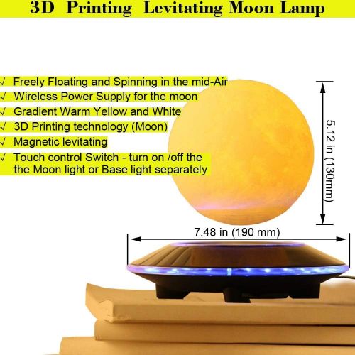  VGAzer Magnetische schwebende Mond lampe Schweben und Spinnen in der Luft frei mit stufenweise wechselnden LED-Leuchten zwischen gelb und weiss fuer Haus oder Buero Dekoration, einzig