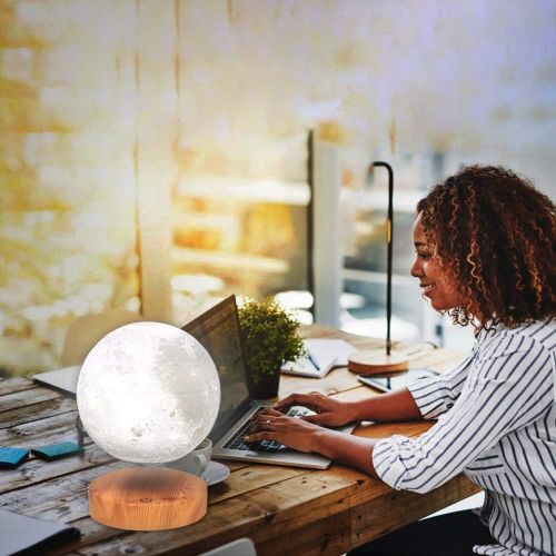  VGAzer Schwebende Mond Lampe,In der Luft frei schweben und spinnen mit hoelzerner Basis und Mondlicht des Druck-3D,fuer einzigartige Geschenke, Room Decor, Nachtlicht, Schreibtisch T