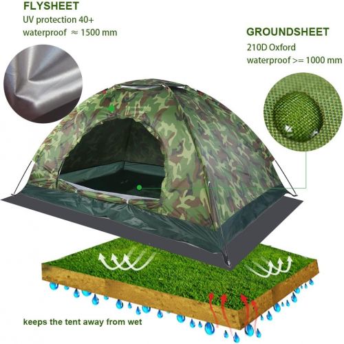  VGEBY Campingzelt 2 Personen Wasserdicht UV Schutz Camouflage Zelt fuer Outdoor Sports Klettern Wandern