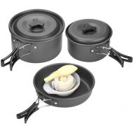 VGEBY Camping Cookware Set, Lightweight Picnic Cooking Set Include Big Small Pot, Frying Pan, Bowls, Soup Spoon, Rice Ladle, Loofah Sponge