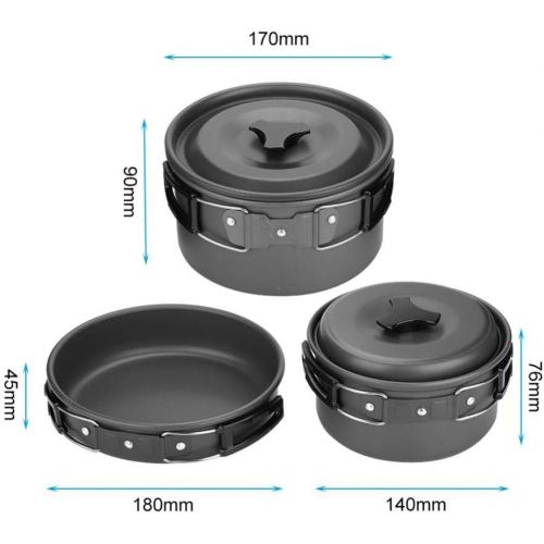  VGEBY Camping Cookware Set, Lightweight Picnic Cooking Set Include Big Small Pot, Frying Pan, Bowls, Soup Spoon, Rice Ladle, Loofah Sponge