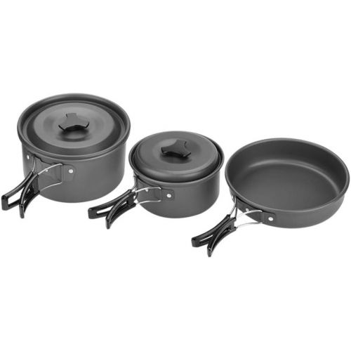  VGEBY Camping Cookware Set, Lightweight Picnic Cooking Set Include Big Small Pot, Frying Pan, Bowls, Soup Spoon, Rice Ladle, Loofah Sponge