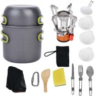 VGEBY Camping Cookware Stove, 1-2 People Outdoor Cooking Set Portable Camping Cookware Set with Knife Spoon Bowl Fork