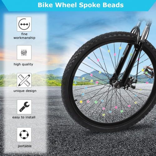  VGEBY Bike Wheel Spoke Beads, Plastic Luminous Bicycle Tire Spoke Bead Clip Decorations(36PCS Star Beads)