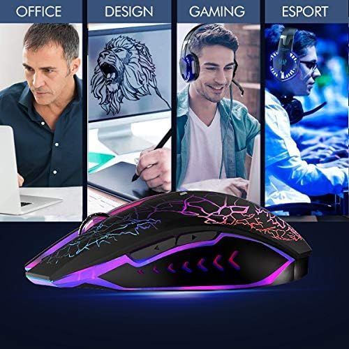  [아마존베스트]VGUARD Gaming Mouse, Wired High Precision Optical Professional Wired Gaming Mouse with 6 Buttons / 7 Modes LED Design for Pro Gamer - Black