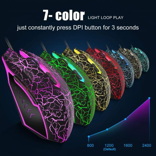  [아마존베스트]VGUARD Gaming Mouse, Wired High Precision Optical Professional Wired Gaming Mouse with 6 Buttons / 7 Modes LED Design for Pro Gamer - Black