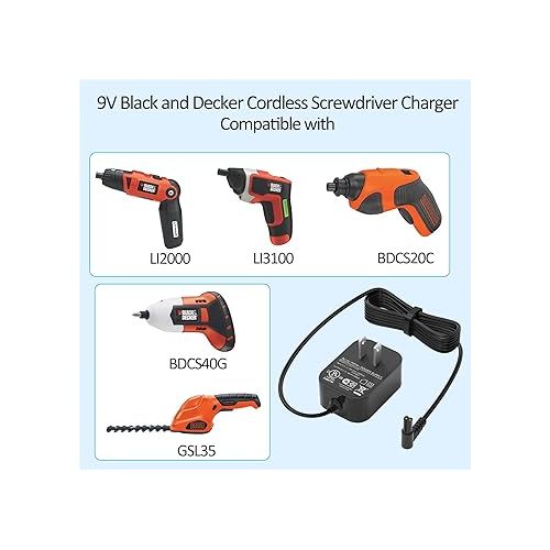  VHBW 9V for Black Decker Charger LI2000 Charger for Black and Decker Cordless Screwdriver BDSC20C BDCS40G LI3100 GSL35 for Black+Decker Charger Cord 90593303 (Not for 7.2V Driver or 15V 23V Vacuums)