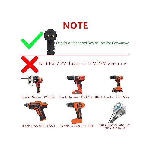  VHBW 9V for Black Decker Charger LI2000 Charger for Black and Decker Cordless Screwdriver BDSC20C BDCS40G LI3100 GSL35 for Black+Decker Charger Cord 90593303 (Not for 7.2V Driver or 15V 23V Vacuums)