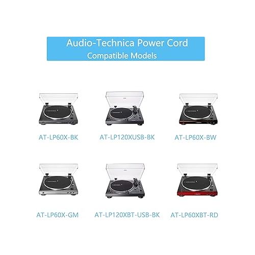  VHBW AC Adapter Power Cord for Audio-Technica AT-LP60X-BK, AT-LP60X-BW, AT-LP120XUSB-BK Direct-Drive Turntable Record Player 12V Charger Power Supply 5.9ft