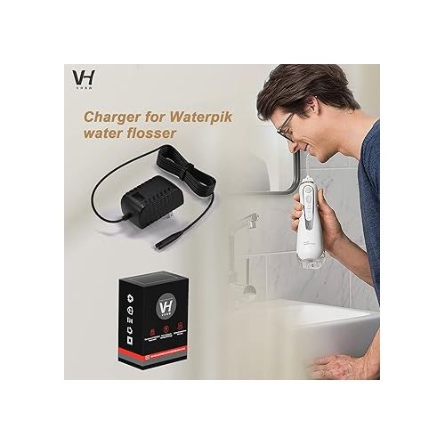  Replacement for Waterpik Charger Compatible with WP360 WP360W WP462 WP462W WP450 WP450W Power Cord 【Two Prong Adapter】