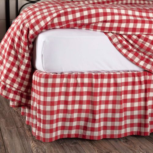  VHC Brands Farmhouse Annie Cotton Split Corners Gathered Buffalo Check King Bed Skirt Red Country