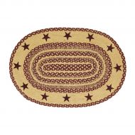 VHC Brands 6131 Classic Country Primitive Flooring-Burgundy Tan Jute Red Stenciled Stars Oval Rug, 24 x 36