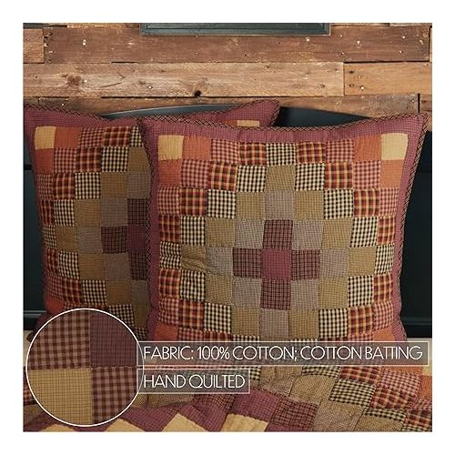  VHC Brands Rustic & Lodge Primitive Bedding-Heritage Farms Quilted Euro Sham, Crimson Red