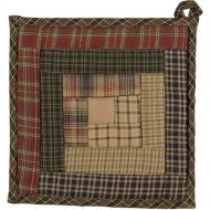 VHC Brands Tea Cabin Pot Holder Patchwork 8x8 Log Cabin Country Rustic Lodge Kitchen Tabletop Design, Moss Green and Deep Red