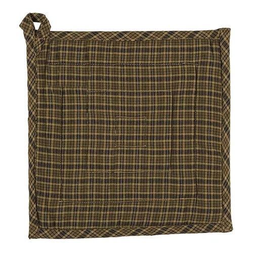  VHC Brands Tea Cabin Pot Holder Patchwork 8x8 Log Cabin Country Rustic Lodge Kitchen Tabletop Design, Moss Green and Deep Red