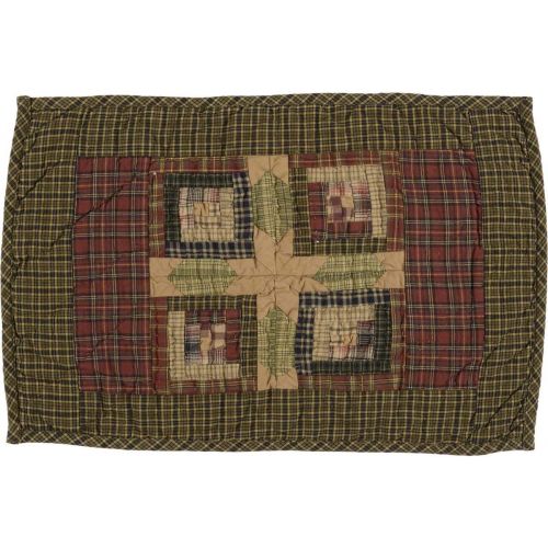 VHC Brands Tea Cabin Quilted Placemat Set of 6 12x18 Log Cabin Country Rustic Lodge Kitchen Tabletop Design, Moss Green