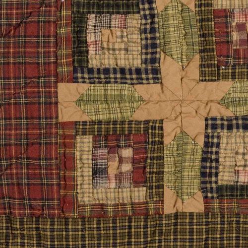  VHC Brands Tea Cabin Runner Quilted 13x72 Log Cabin Country Rustic Lodge Kitchen Tabletop Design, Moss Green and Deep Red