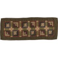 VHC Brands Tea Cabin Runner Quilted 13x36 Log Cabin Country Rustic Lodge Kitchen Tabletop Design, Moss Green and Deep Red