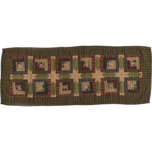  VHC Brands Tea Cabin Runner Quilted 13x36 Log Cabin Country Rustic Lodge Kitchen Tabletop Design, Moss Green and Deep Red