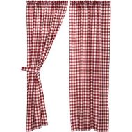 VHC Brands Classic Country Farmhouse Window Curtains - Buffalo Red Check Red Curtain Panel Pair