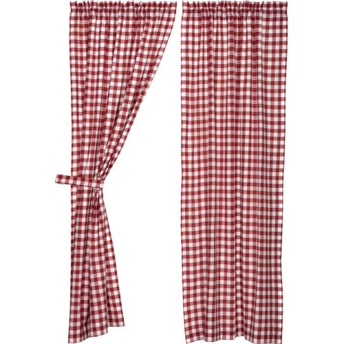  VHC Brands Classic Country Farmhouse Window Curtains - Buffalo Red Check Red Curtain Panel Pair