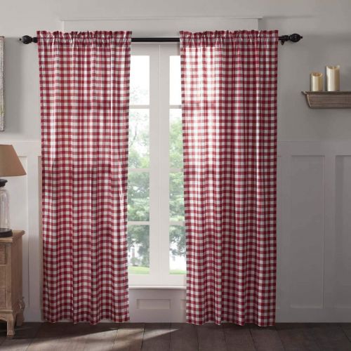  VHC Brands Classic Country Farmhouse Window Curtains - Buffalo Red Check Red Curtain Panel Pair