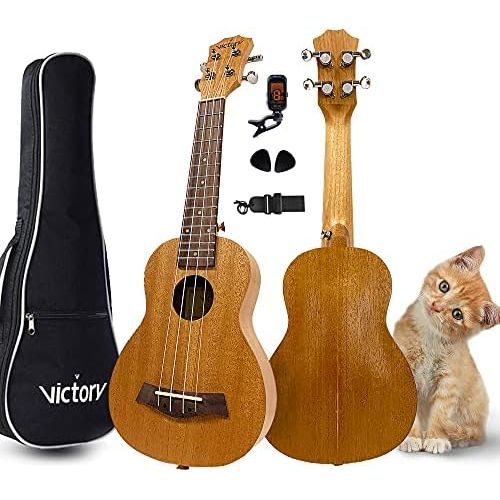  VIVICTORY Soprano Ukulele 21 Inch Mahogany Aquila String With Beginner Kit : Tuner, Gig Bag, Straps and Picks - Natural Color