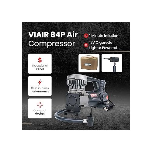  VIAIR 85P - 00085 Tire Inflator Portable Air Compressor for Car, Truck & SUV 12V On/Offroad Tire Pump Air Compressor Portable Heavy Duty 60 PSI, Cigarette Plug, Twist Chuck