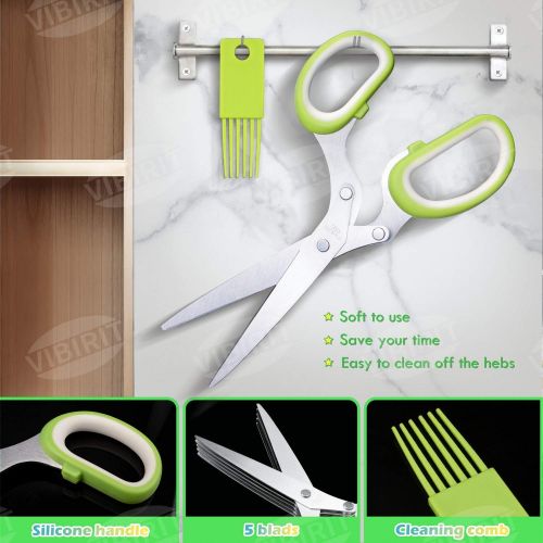  [아마존베스트]VIBIRIT Herb Scissors Leaf Herb Stripper, Stainless Steel 5 Blade Kitchen Scissors, for Mince Chicken, Poultry, Fish, Meat, Vegetables, Collard Greens, Parsley, Rosemary Herb | Dis