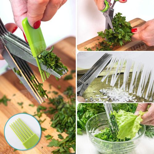  [아마존베스트]VIBIRIT Herb Scissors Leaf Herb Stripper, Stainless Steel 5 Blade Kitchen Scissors, for Mince Chicken, Poultry, Fish, Meat, Vegetables, Collard Greens, Parsley, Rosemary Herb | Dis