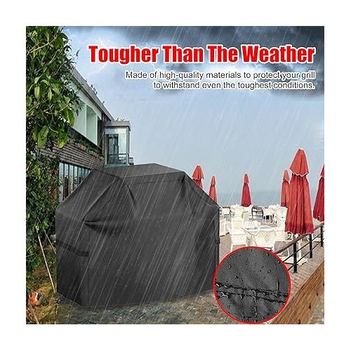  Grill Cover, 58 inch BBQ Gas Grill Cover for Outdoor Grill, Waterproof, Anti-UV, Rip-Proof, Fade Resistant Material, Barbecue Cover with Hook-and-Loop Straps & Adjustable Hem Drawstring, Black