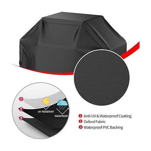  Grill Cover, 58 inch BBQ Gas Grill Cover for Outdoor Grill, Waterproof, Anti-UV, Rip-Proof, Fade Resistant Material, Barbecue Cover with Hook-and-Loop Straps & Adjustable Hem Drawstring, Black