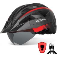 VICTGOAL Bike Helmet with USB Rechargeable Rear Light Detachable Magnetic Goggles Removable Sun Visor Mountain & Road Bicycle Helmets for Men Women Adult Cycling Helmets